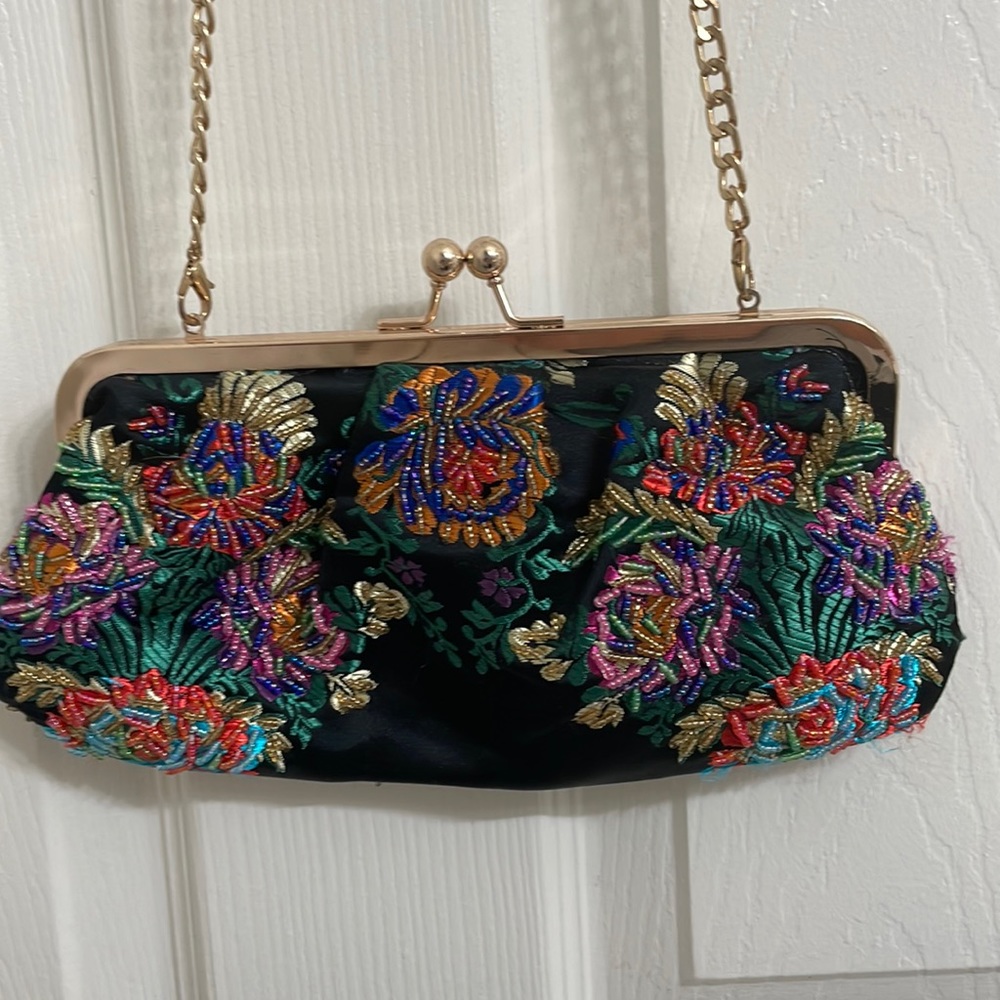 Beaded Embroidered Floral Clutch